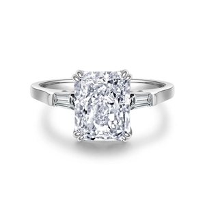 Elegant S925 silver ring with a large radiant cut ice flower carbon diamond centerpiece