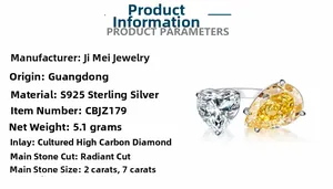 Detail view of S925 sterling silver ring with heart and pear radiant cut yellow diamonds