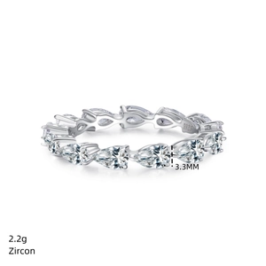 Detail of S925 sterling silver ring featuring teardrop zircon stones and 3.3mm width