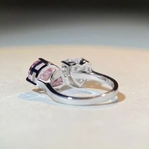S925 sterling silver open ring with pink and clear heart stones in an elegant design