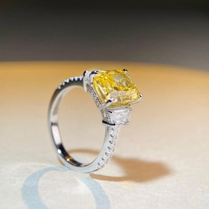 Luxurious S925 sterling silver ring featuring radiant cut yellow zircon and side stones