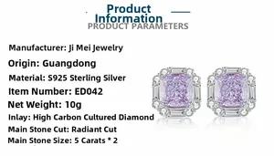 Macro detail of 5ct radiant cut pink carbon diamond earrings in S925 sterling silver