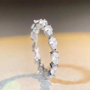 Eternity ring in S925 sterling silver featuring pear-cut teardrop cubic zirconia gems