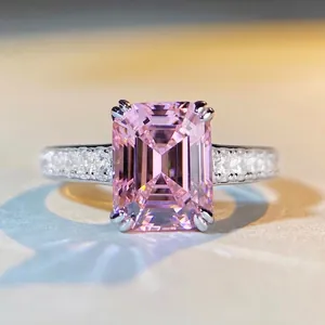 Luxus Smaragdschliff Zirkonia Ring 925 Sterlingsilber Dick Vergoldet Rosa Blau Weiß Verlobung Hochzeit Schmuck Für Damen