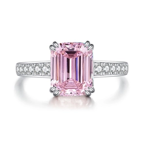 Ring aus S925 Sterlingsilber mit pinkfarbenem Diamant im Smaragdschliff und Pavé-Besatz
