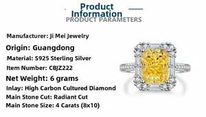 Macro detail of 4ct radiant cut yellow stone set in S925 sterling silver ring