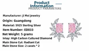 Dettagli di orecchini in argento S925 con diamante rosa 2ct a taglio Radiant