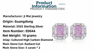 Dettagli orecchini in argento S925 con diamante rosa taglio radiant da 5 carati