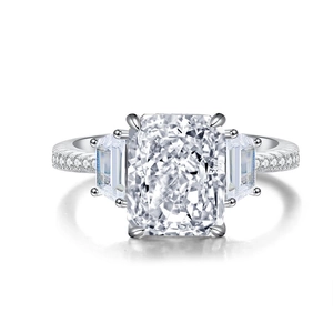Luxurious S925 sterling silver ring featuring a radiant-cut gemstone and side trapezoids