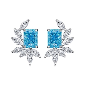 S925 sterling silver stud earrings featuring blue ice cut zircon and marquise accents