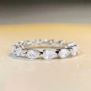 925 Sterling Silver Pear Cut Zirconia Eternity Ring For Women Water Drop Full Diamond Fashion Jewelry Wedding Engagement Band