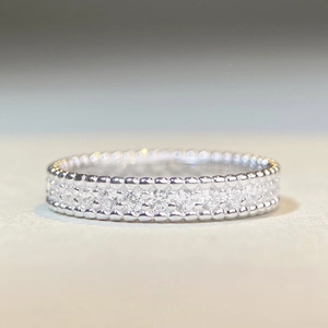 Elegant S925 sterling silver beaded ring with sparkling pavé cubic zirconia diamonds