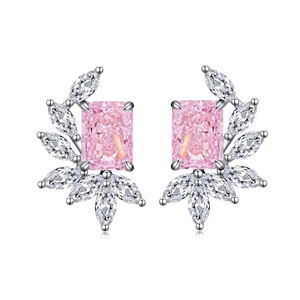 Eleganti orecchini in argento s925 con gemma rosa taglio radiant e zirconi cubici