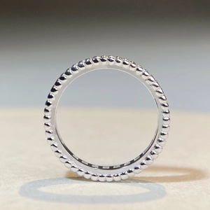 Polished S925 sterling silver beaded eternity ring band with minimalist fashion design