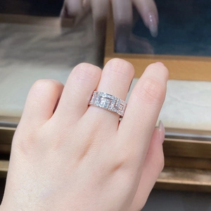 Detailed close-up of S925 silver ring featuring pavé zircon and Greek meander pattern