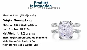 Detail of 5ct radiant cut carbon diamond ring with S925 sterling silver double row band