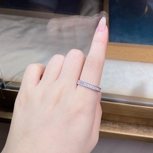 Detail of silver S925 sterling silver ring with double-row micro-pave cubic zirconia