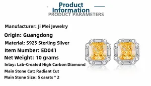 Macro shot of 5ct radiant cut yellow carbon diamond earrings set in S925 silver