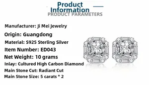 Detailed view of S925 sterling silver radiant cut earrings with 5ct halo stones