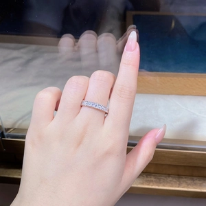 Detail of S925 sterling silver ring with double row of sparkling zircon pavé