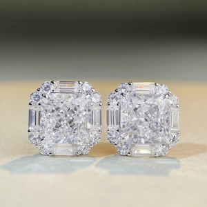 Luxury S925 sterling silver stud earrings with cushion cut square cubic zirconia stones