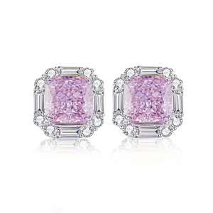 Orecchini a perno in argento S925 con zirconi rosa taglio Radiant fiore di ghiaccio