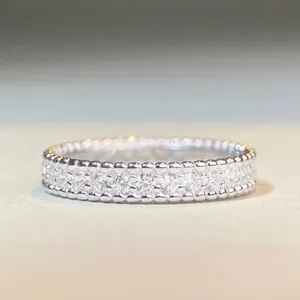 925 Sterling Silver Beaded Zirconia Ring For Women Minimalist Full Pave Round Eternity Band Fashion Jewelry Engagement Gift