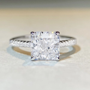 S925 sterling silver ring with square white zircon and 18K white gold plating