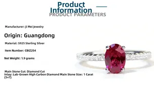 Macro detail of S925 sterling silver ring featuring a 1ct oval ruby red high carbon diamond