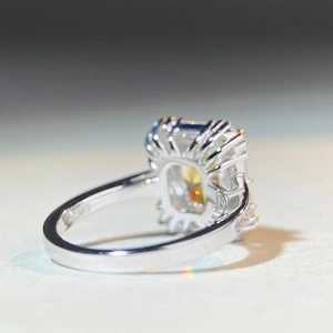 S925 sterling silver ring with a large yellow square-cut cushion stone and pavé accents