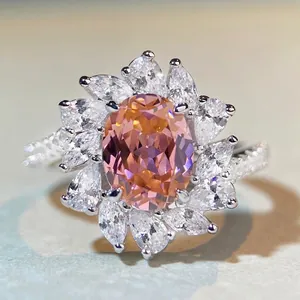 S925 Sterling Silver Flower Ring For Women Oval Cut Zirconia Halo Wedding Engagement Party Luxury Jewelry Gift
