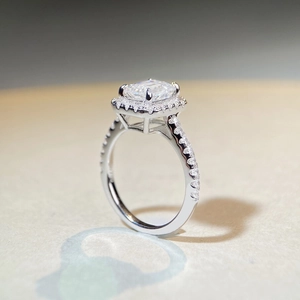 Radiant cut 2ct Moissanite ring in S925 sterling silver with halo and side stones