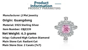Makroaufnahme von 2ct rosa Radiant-Schliff Ring aus S925 Sterlingsilber mit Steinen
