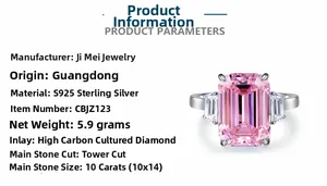 Detail view of 10-carat emerald cut pink zircon ring in S925 sterling silver setting