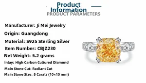 Dettagli anello in argento S925 con diamante al carbonio giallo da 5ct taglio radiant