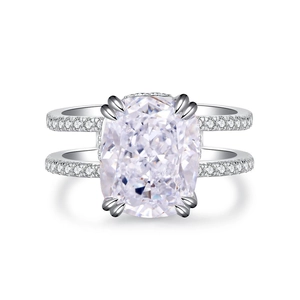Luxurious S925 sterling silver cushion cut double row pavé zircon ring for women