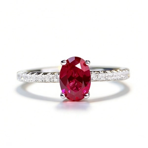 Elegant S925 sterling silver ring with oval ruby gemstone and sparkling diamond accents