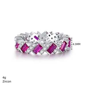 Detail of 925 sterling silver band showing pink zircon stones and 4.5mm width specification
