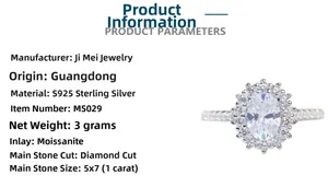 Detailed specifications of 1 carat oval moissanite ring with S925 sterling silver band