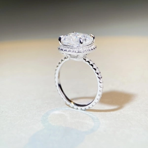 Luxury 5 carat cushion cut moissanite silver halo ring with micro-paved diamond band