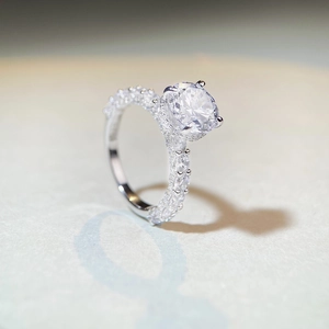Sparkling 3 carat moissanite silver ring with four-prong round cut solitaire design