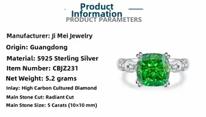 Detail of 5ct emerald cut zircon ring specifications in S925 sterling silver