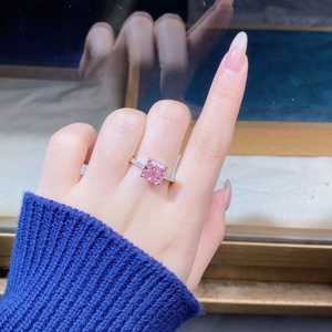 Detailed view of an S925 silver ring featuring a pink square-cut high carbon diamond