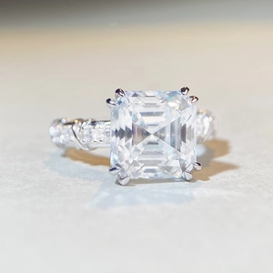 5ct Asscher cut moissanite ring with twisted pavé band in S925 sterling silver