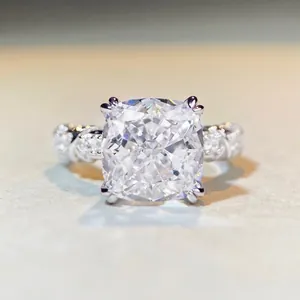 925 Sterling Silver Zirconia Ring Radiant Cut Cushion Stone Criss Cross Twisted Band Engagement Wedding Jewelry For Women