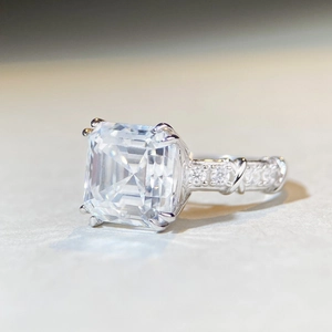 5 carat Asscher cut Moissanite S925 silver ring with a twisted pave band