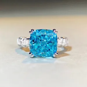 925 Sterling Silver Cushion Cut Zirconia Ring For Women Luxurious Electroplated Square Geometric Fashion Jewelry Finger Ring