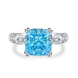 Ice cut light blue sapphire zircon ring in S925 sterling silver with crisscross band