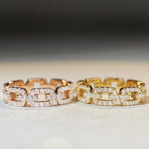 Anelli a catena in oro 18 carati e oro rosa con pavé di zirconi bianchi brillanti