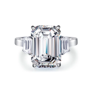 Classic S925 sterling silver emerald cut three-stone diamond engagement ring for women
